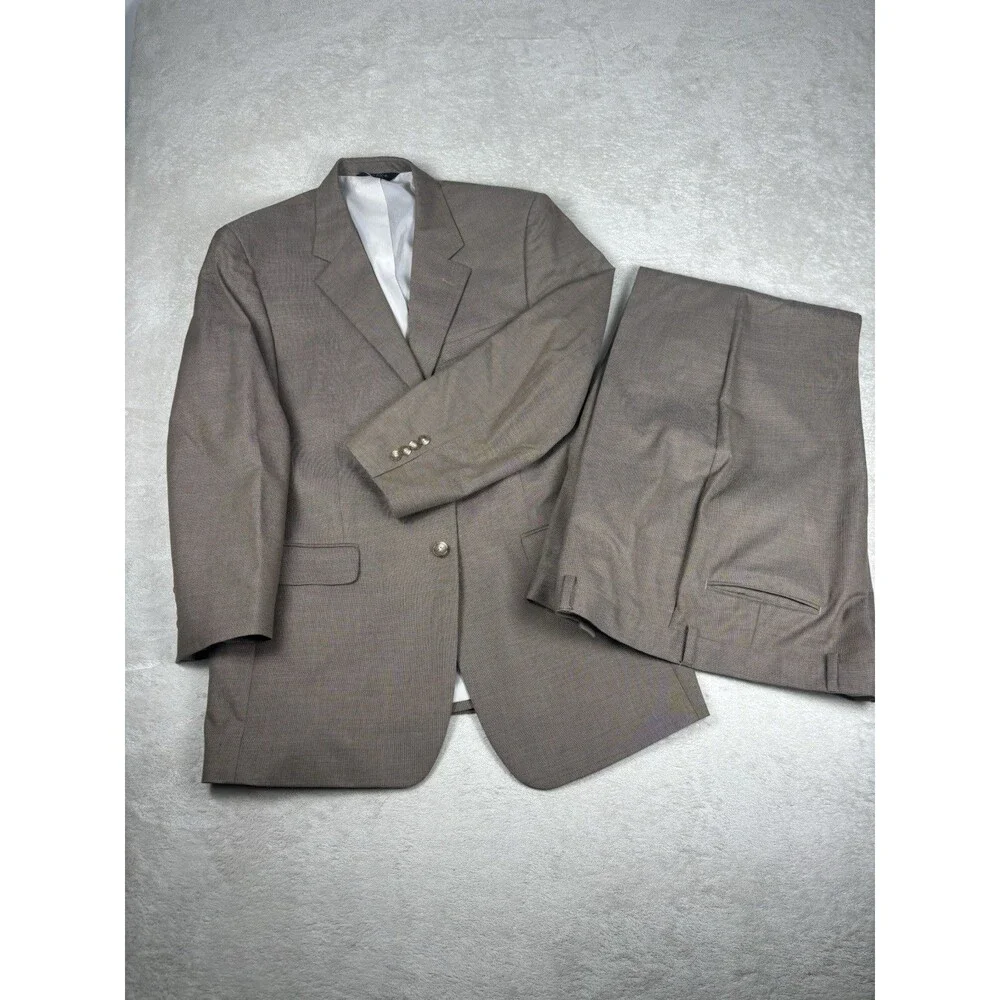 Jos A Bank Suit Men’s 43L Pants 37 x 28 Brown Tan Micro Houndstooth Check Wool